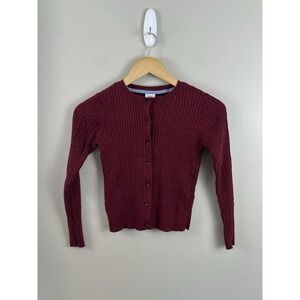 Gap Girls Cable Knit Cardigan 100% Organic Cotton Burgundy Red Medium Preppy